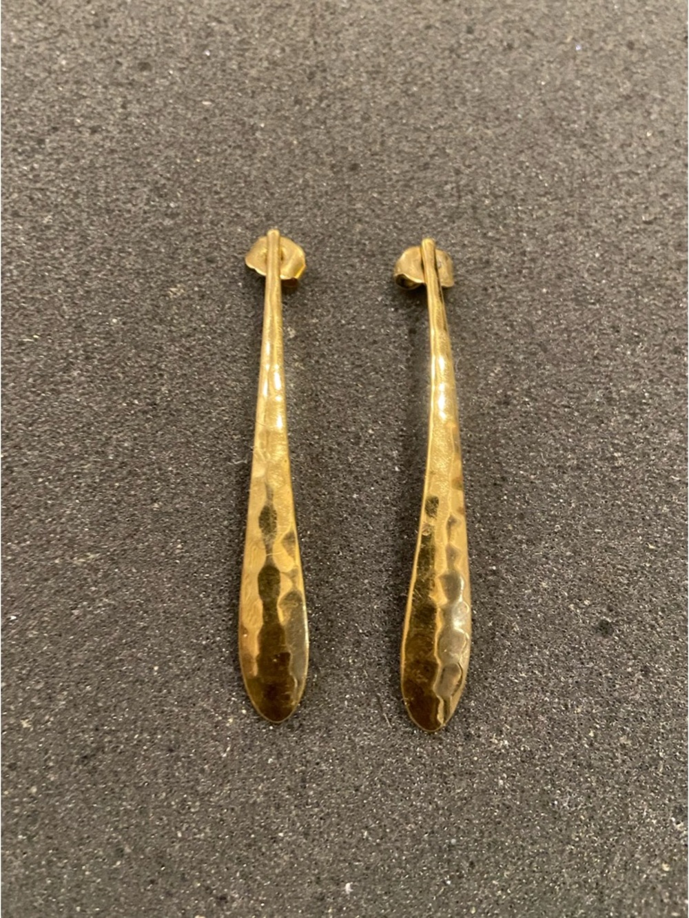 Hammered Gold Long Teardrop Earrings